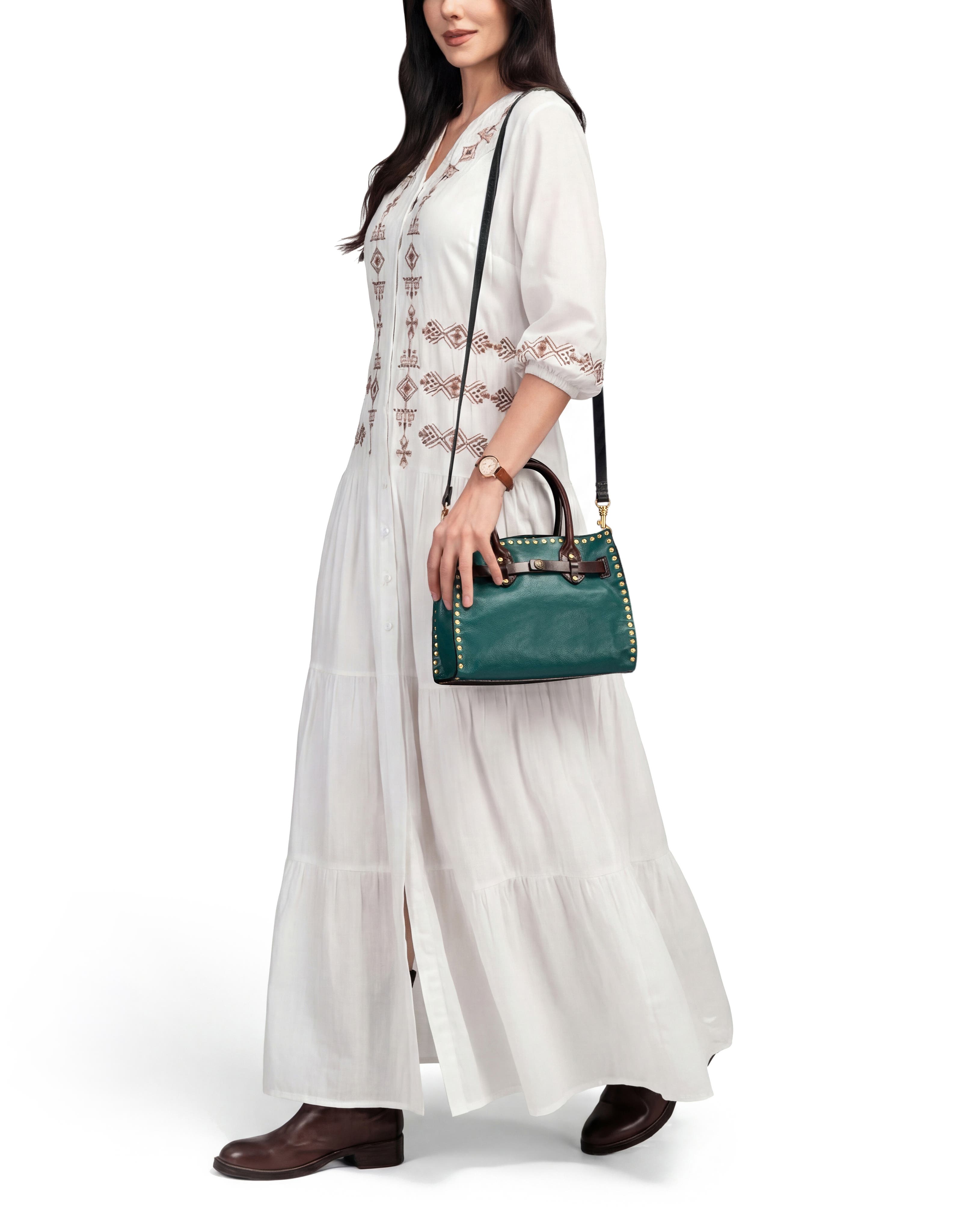 OLD TREND Westland Genuine Leather Studded Mini Tote, Alternate, color, Teal