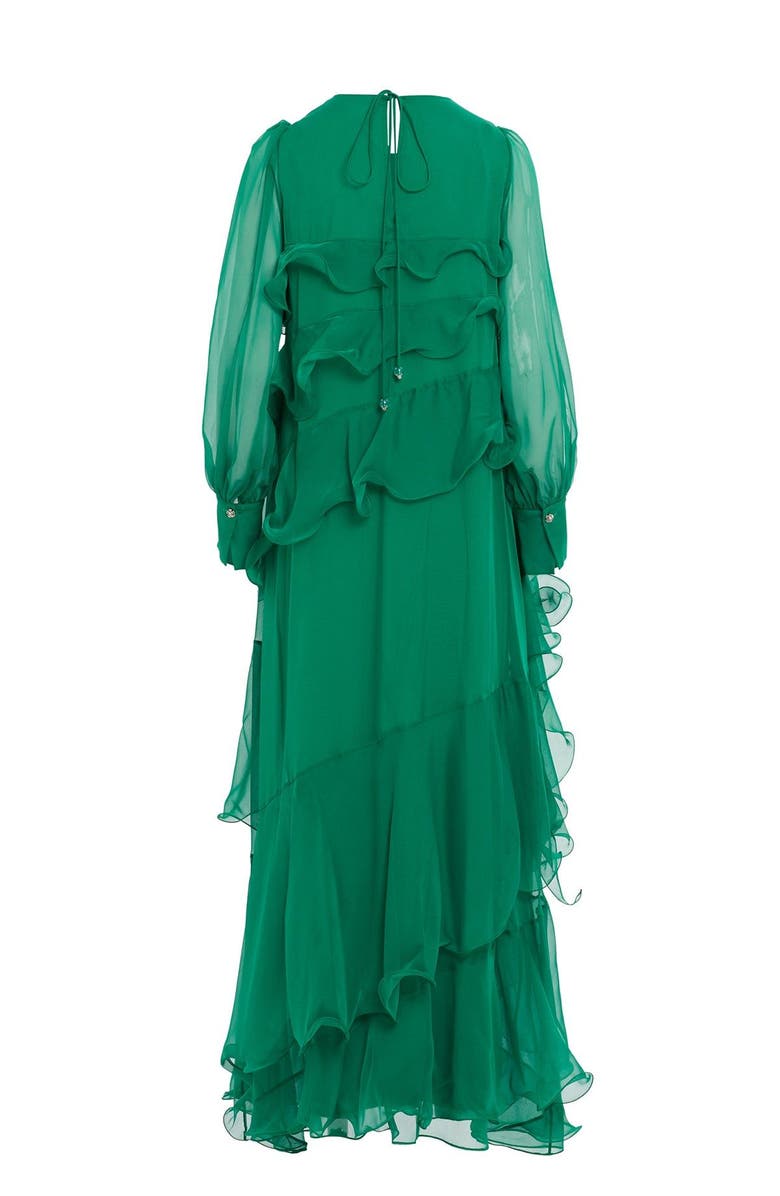 Gizia Asymmetric Ruffle Detail Long-Sleeve Lined Maxi Green Dress, Alternate, color, Green
