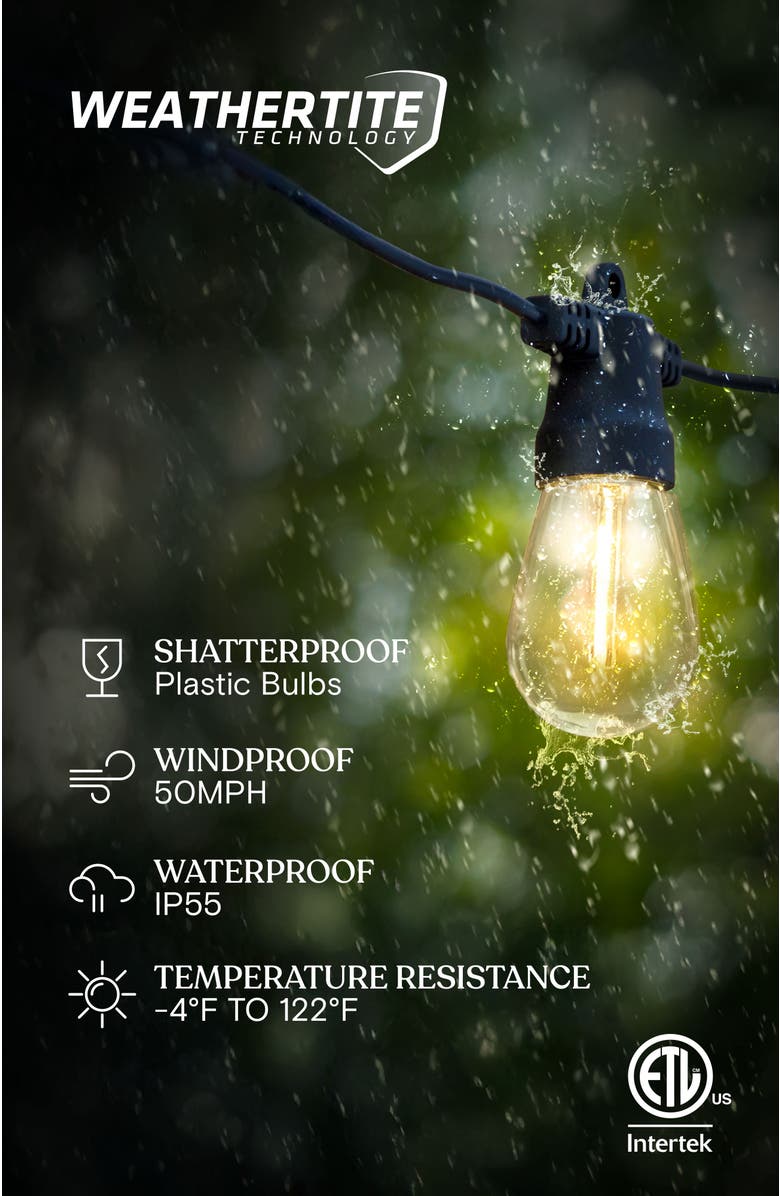 Brightech 27 ft, 12‑light Solar‑Powered Heavy Duty LED Outdoor String Lights, Weatherproof and Shatterproof Bulbs, Alternate, color, 27 Ft 12 Bulbs | Soft White
