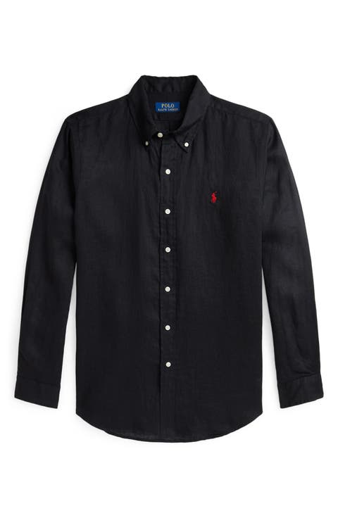 Solid White Linen Button-Down Shirt