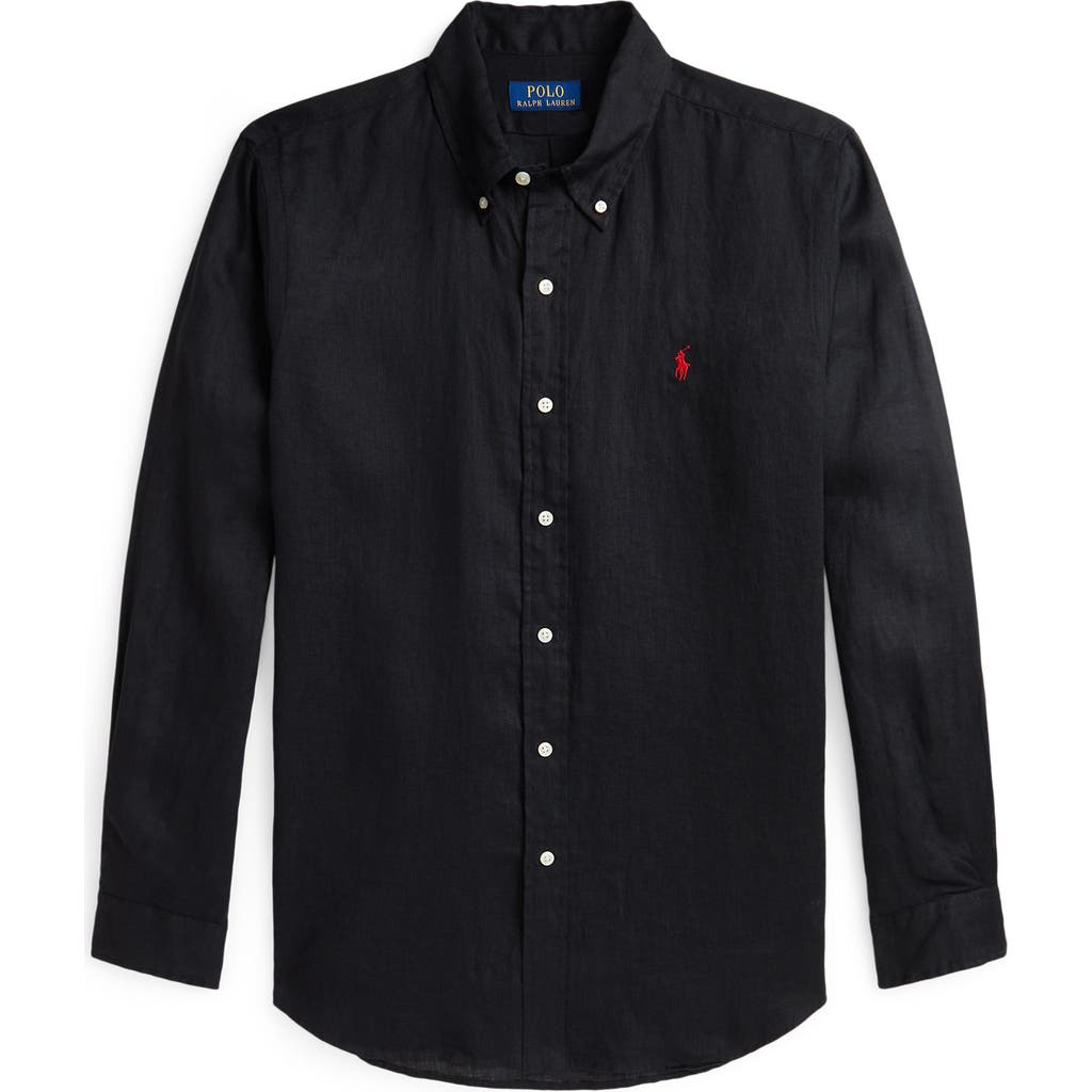 Polo Ralph Lauren Solid White Linen Button-down Shirt In Black