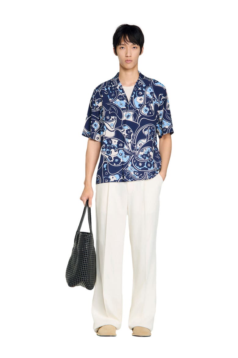 Loose-fit print shark collar shirt, Alternate, color, Navy blue