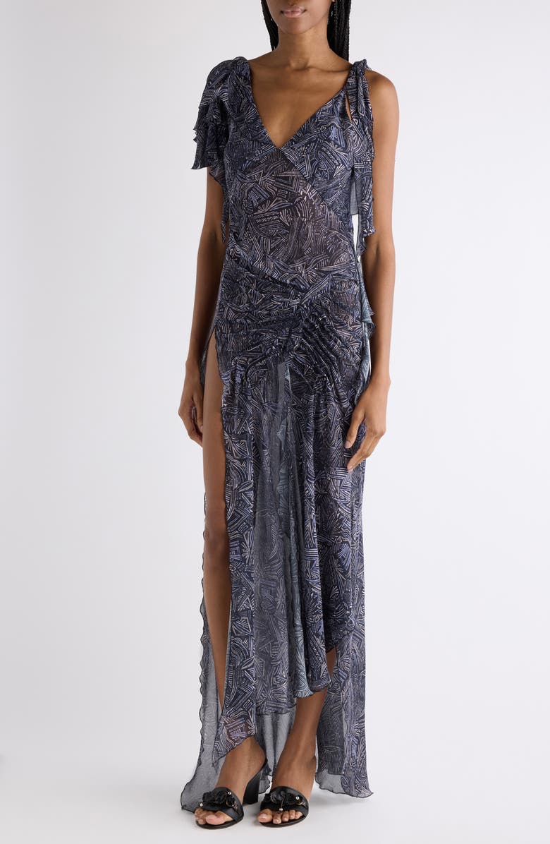 Isabel Marant Tylena Print Asymmetric Silk Maxi Dress, Alternate, color, Faded Night