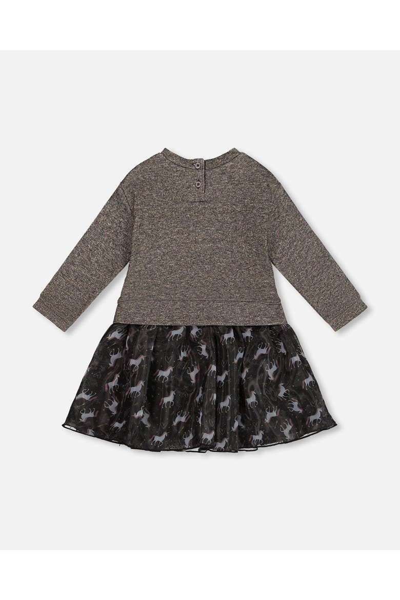 Bi-Material Dress with Mesh Skirt and Heart, Alternate, color, Black