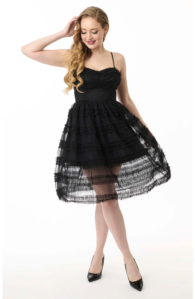 Unique Vintage Tiered Sheer Swing Dress, Main, color, Black