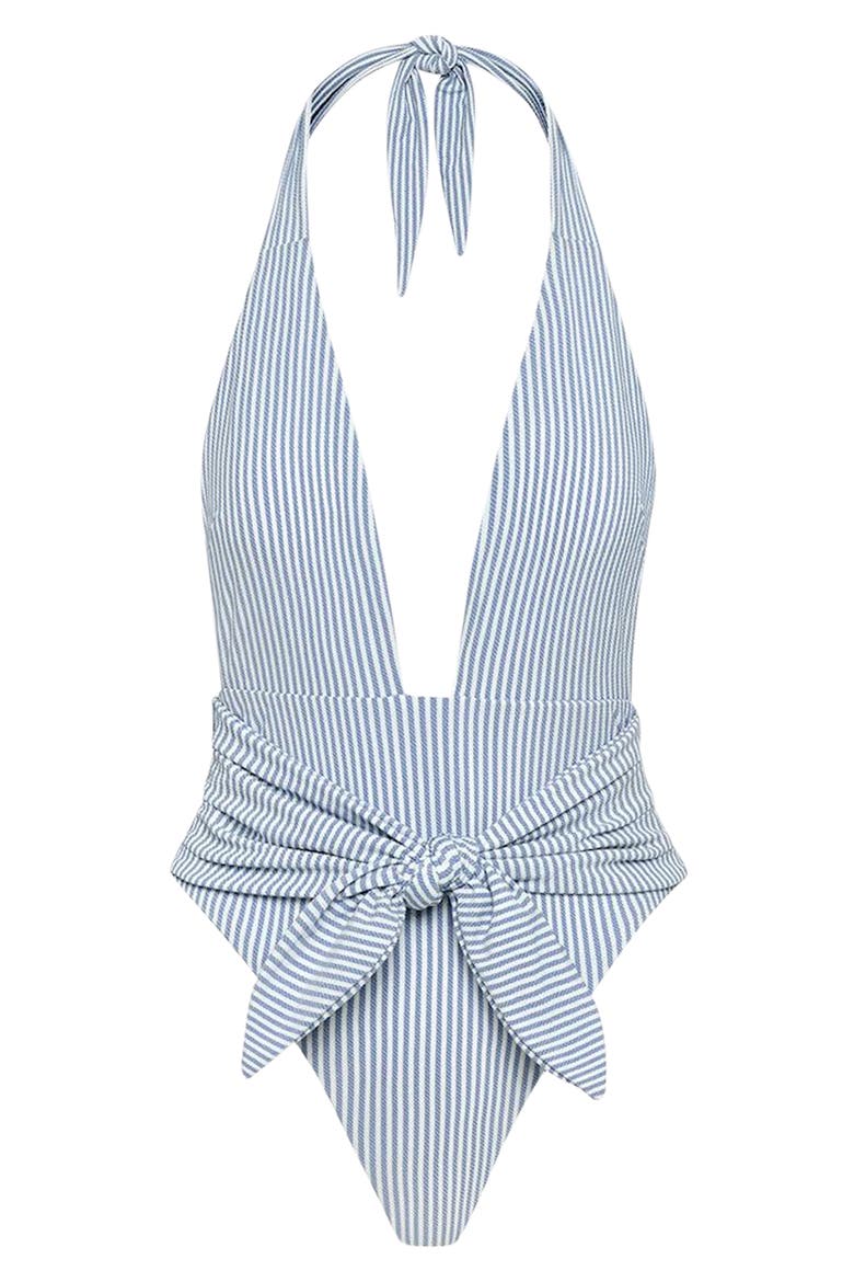 Tropez Tie Waist One-Piece Swimsuit, Alternate, color, CLASSIC BLUE STRIPE