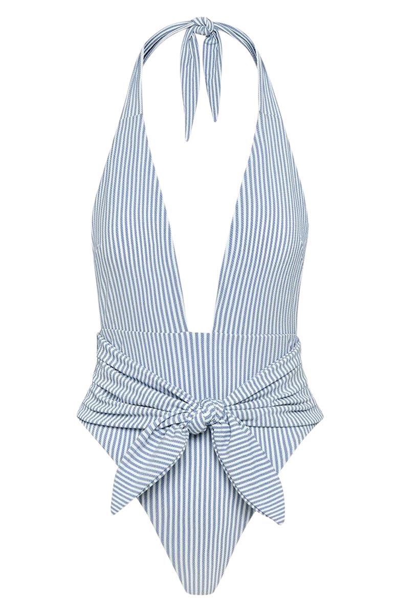 MONTCE Tropez Tie Waist One-Piece Swimsuit, Alternate, color, Classic Blue Stripe
