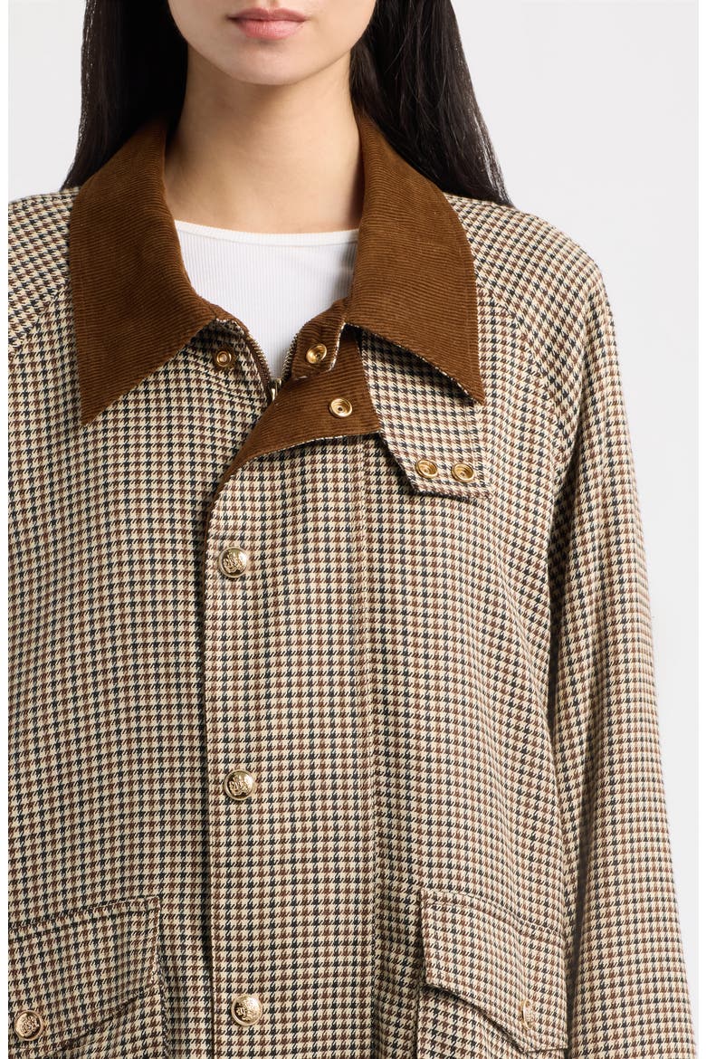 Houndstooth Jacket with Corduroy Trim, Alternate, color, BROWN