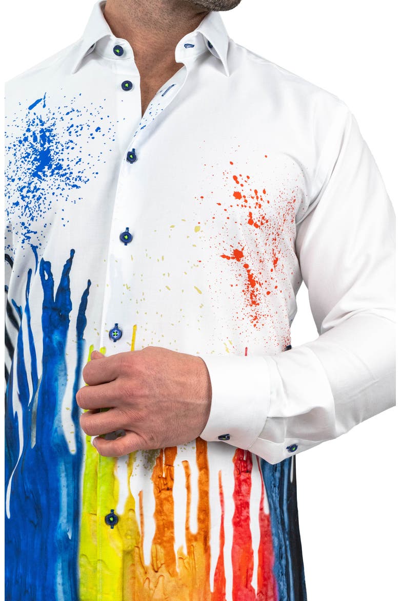 Fibonacci Dripped White Contemporary Fit Button-Up Shirt, Alternate, color, WHITE