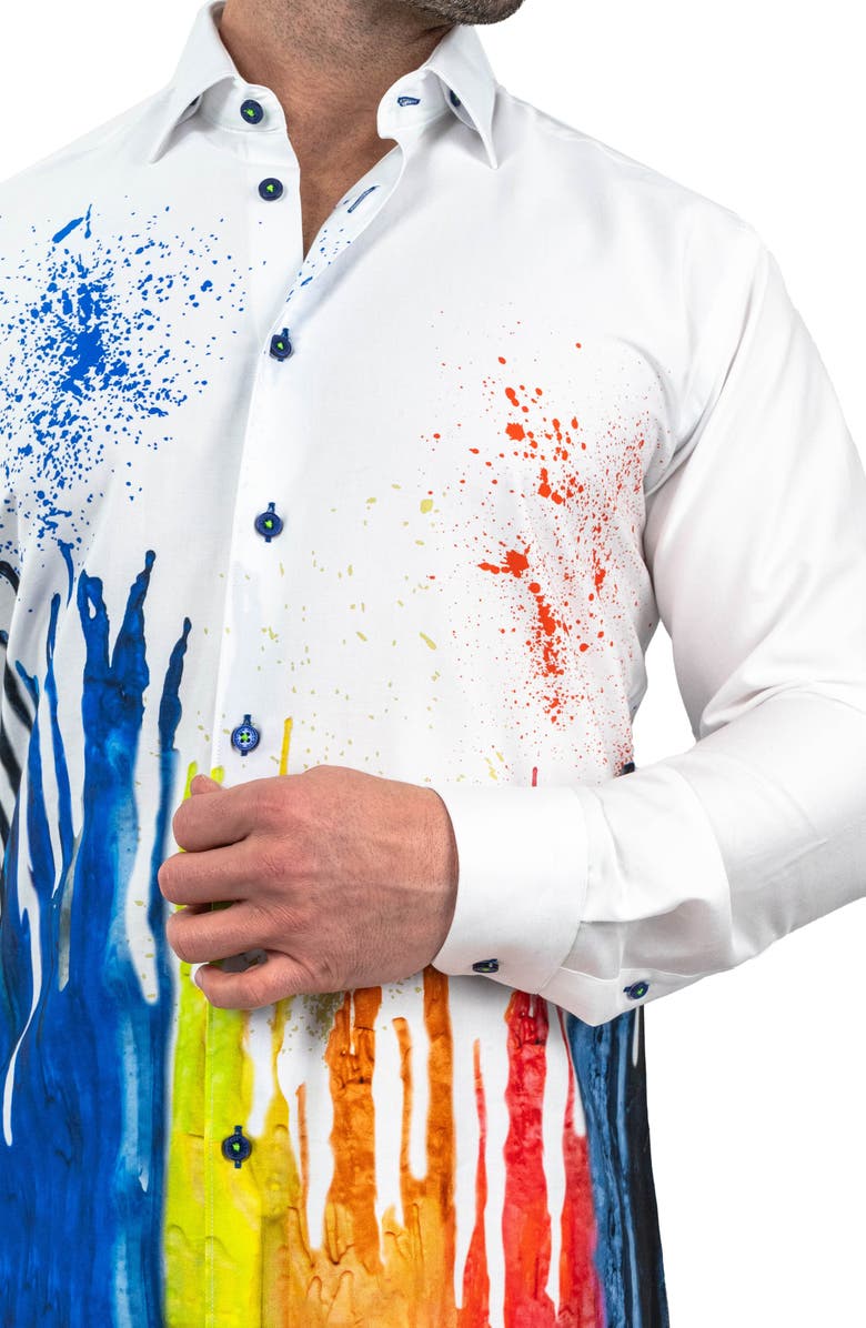 Maceoo Fibonacci Dripped White Contemporary Fit Button-Up Shirt, Alternate, color, White