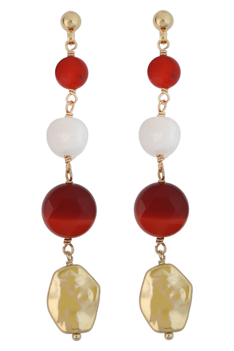 Stone & Pearl Linear Drop Earrings, Main, color, ORANGE