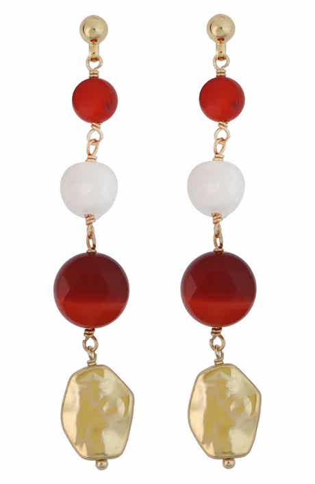 Stone & Pearl Linear Drop Earrings