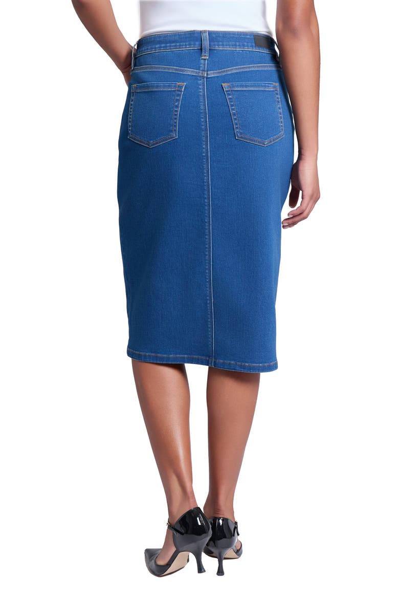 City Slit Front Denim Midi Skirt, Alternate, color, SHORE WASH