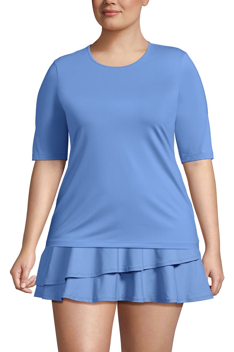 SunShade UPF 50 Elbow Sleeve Rash Guard Swim Tee, Alternate, color, Lake Blue