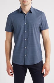 W.R.K Trim Fit Hexagon Print Short Sleeve Performance Button-Up Shirt