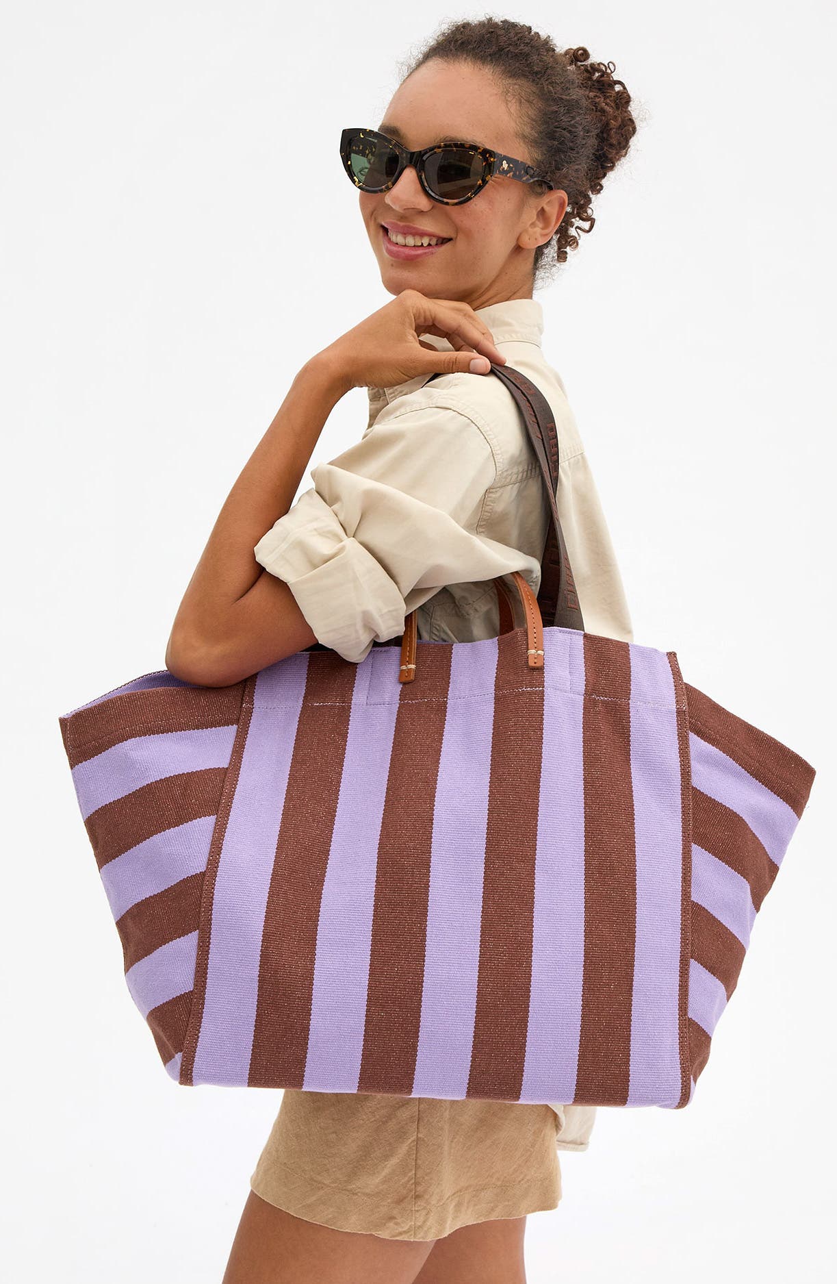 Beach Canvas Stripe Tote, Alternate, color, JACARANDA/ HAZELNUT