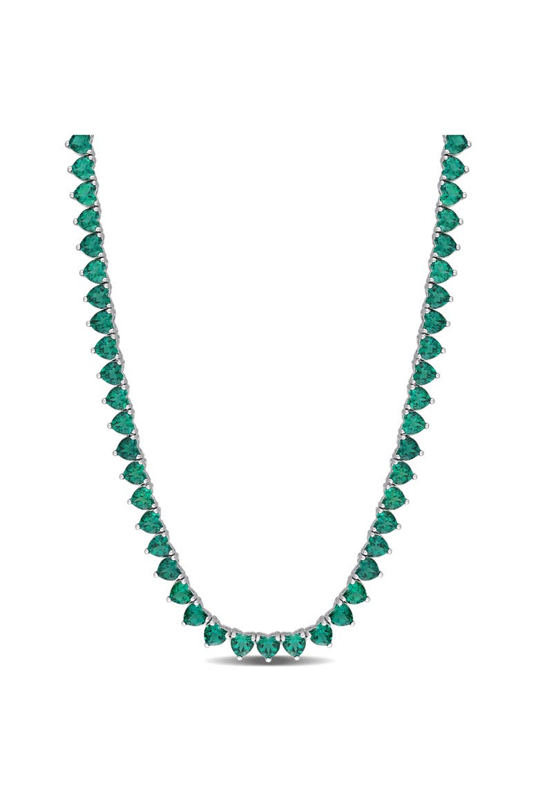 Lab-Created Emerald Heart Tennis Necklace, Main, color, Emerald