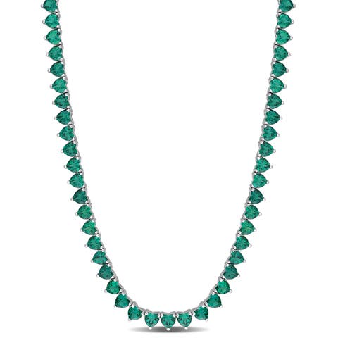 Lab-Created Emerald Heart Tennis Necklace