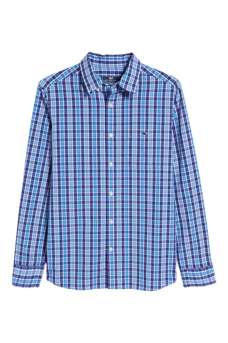 Tattersall Classic Fit Stretch Poplin Button-Down Shirt, Alternate, color, NEWPORT BLUE