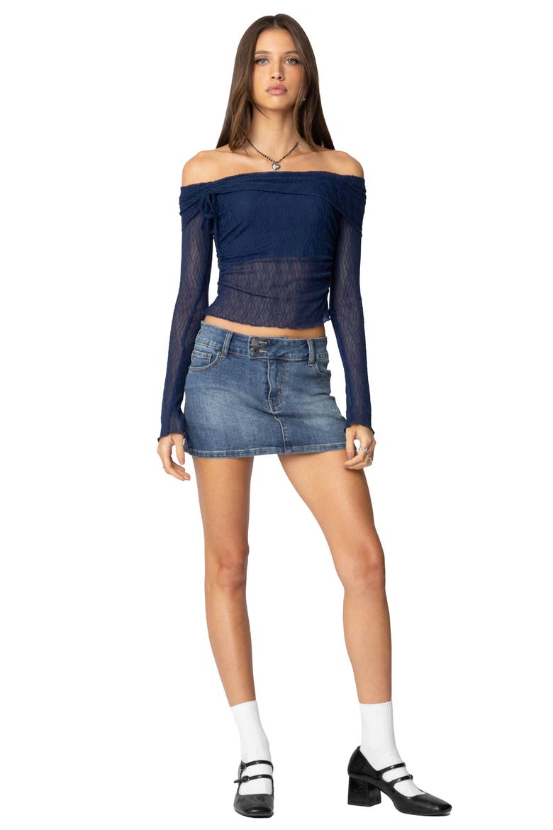 Off the Shoulder Long Sleeve Sheer Top, Alternate, color, NAVY