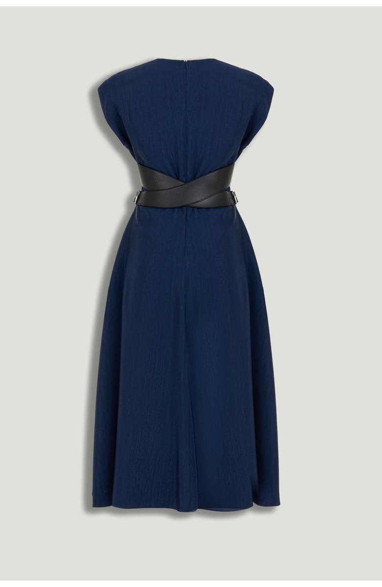 Nocturne V-Neck Belted Midi Dress, Alternate, color, Navy