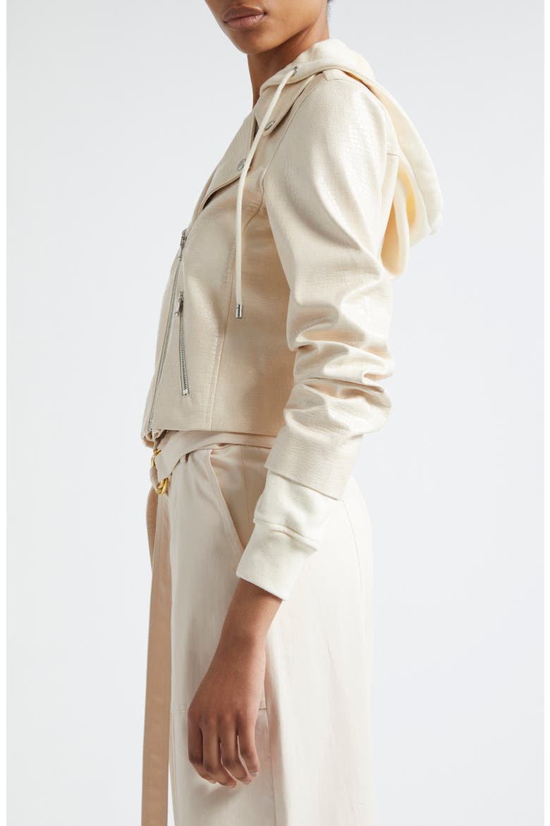 Evie Snakeprint Embossed Mixed Media Faux Leather Moto Jacket, Alternate, color, GARDENIA