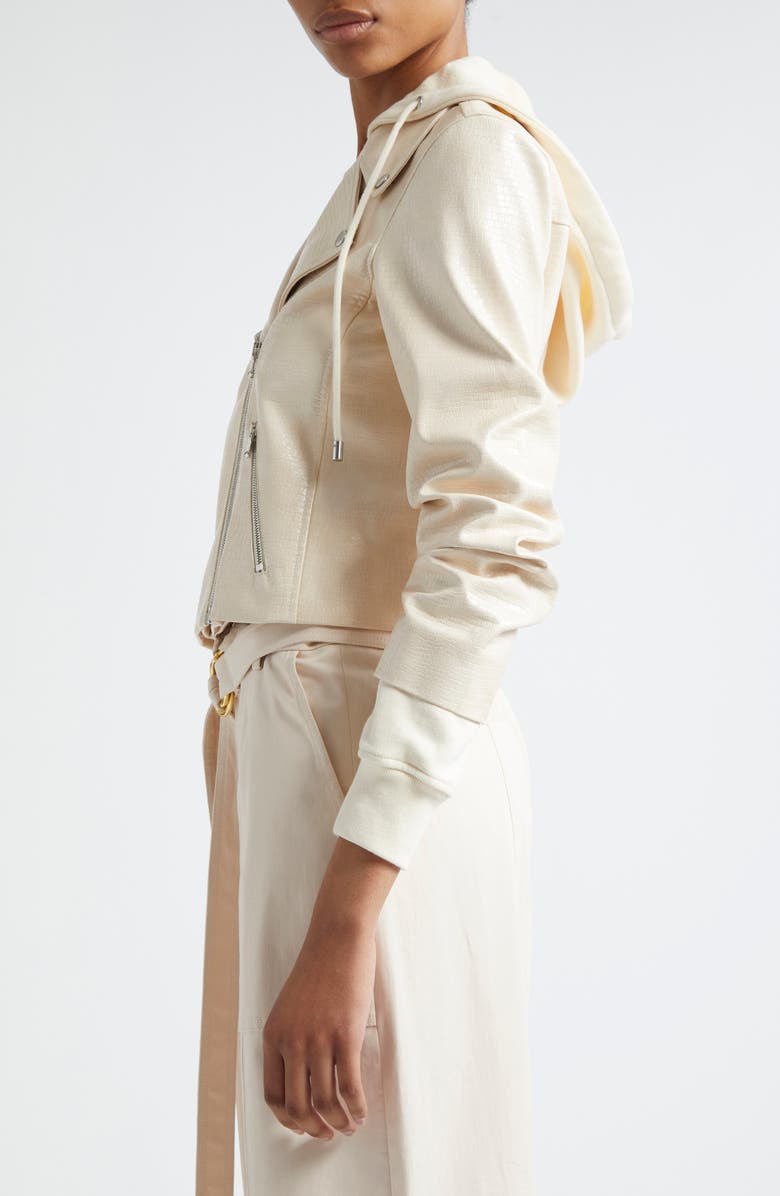 Cinq à Sept Evie Snakeprint Embossed Mixed Media Faux Leather Moto Jacket, Alternate, color, 