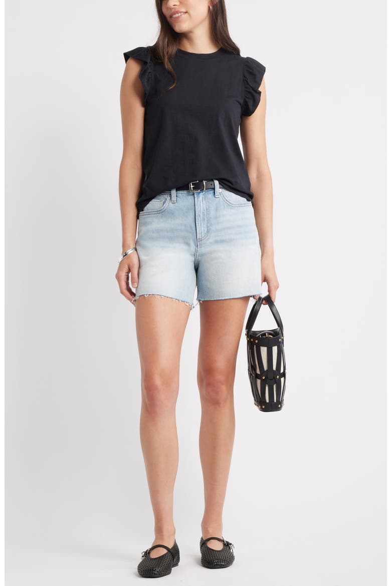 Ruffle Sleeveless Pima Cotton Top, Alternate, color, BLACK