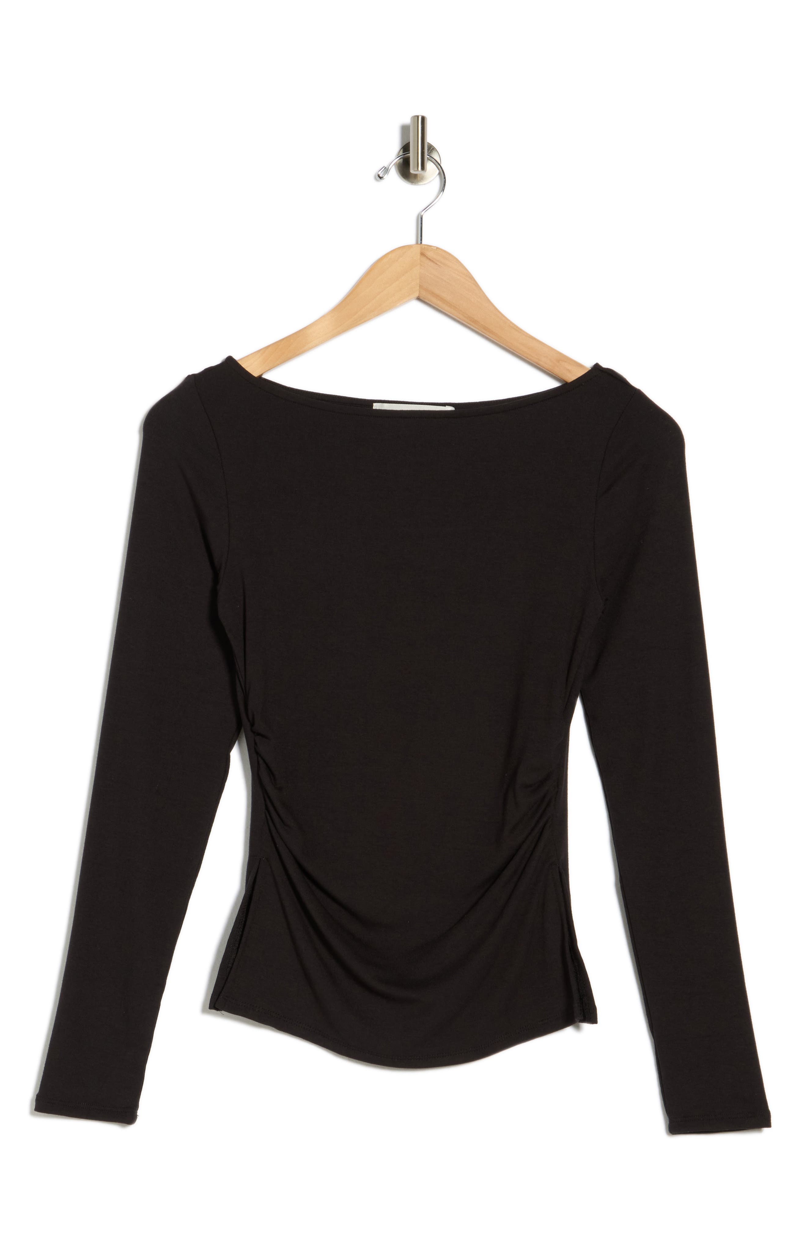 Madden Girl Boat Neck Long Sleeve Ruched Top