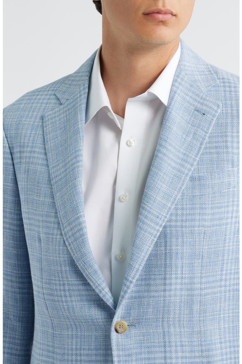 Kei Trim Fit Plaid Slub Linen & Wool Sport Coat, Alternate, color, LIGHT BLUE