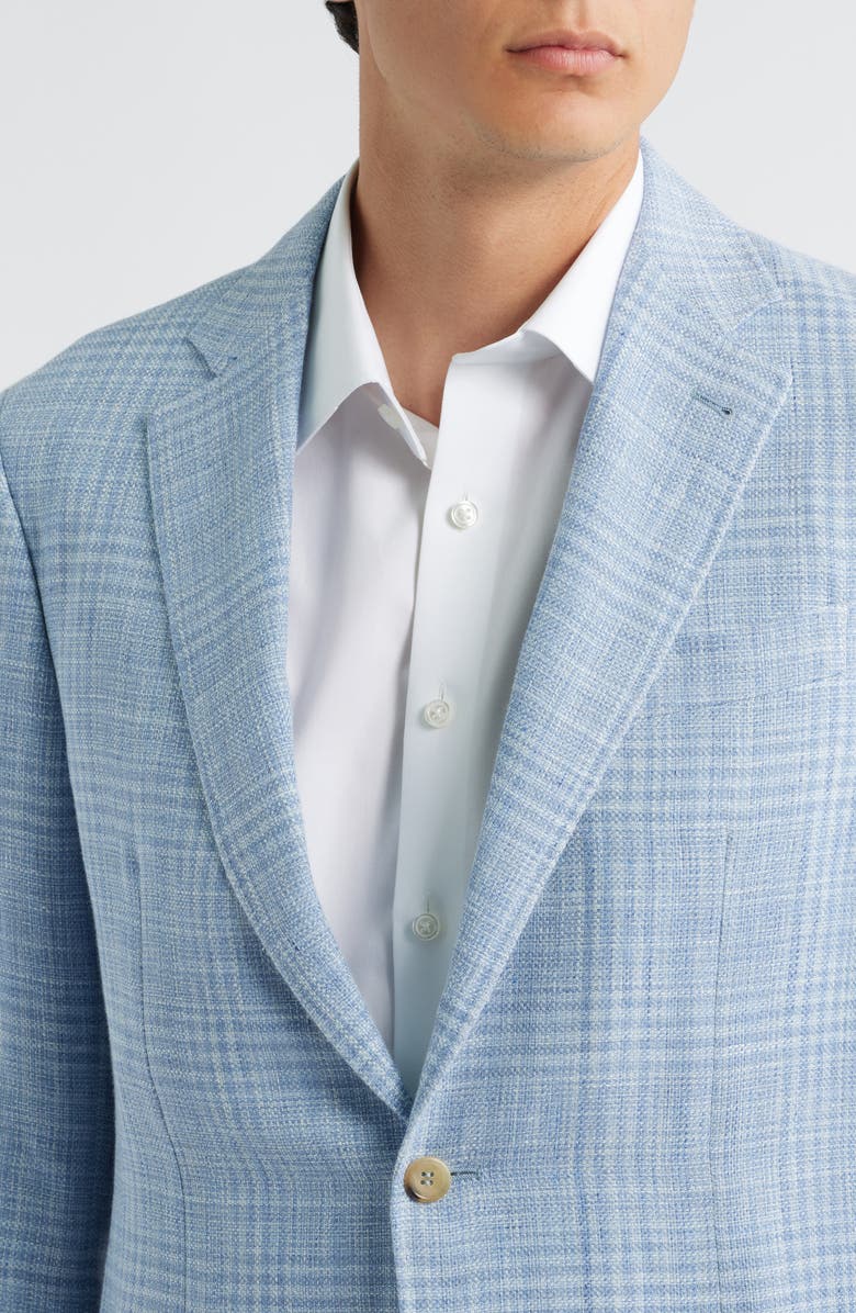 Canali Kei Trim Fit Plaid Linen & Wool Sport Coat, Alternate, color, Light Blue