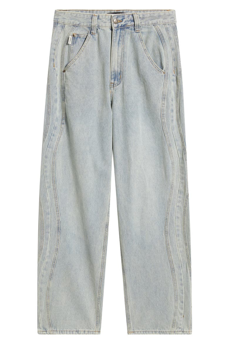 Wavy Seam Relaxed Jeans, Alternate, color, WASHED BLUE