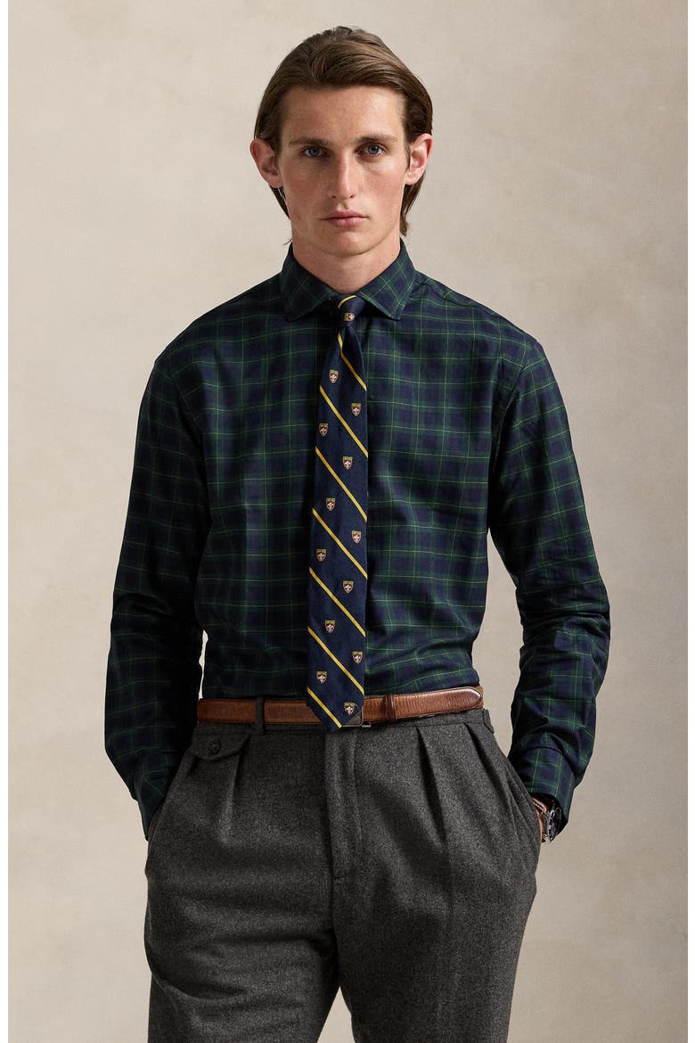 Classic Fit Plaid Cotton Twill Button-Up Shirt, Alternate, color, NAVY GREEN MULTI