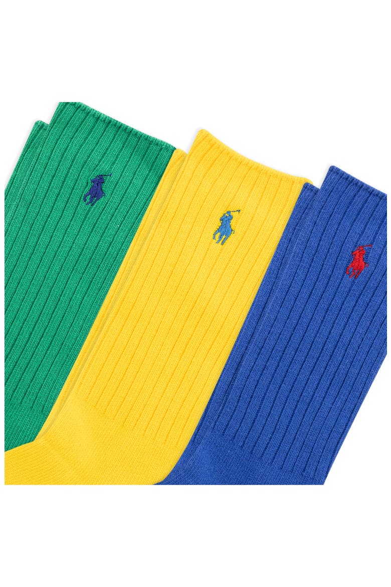 Assorted 3-Pack Ribbed Cotton Blend Crew Socks, Alternate, color, ROYAL