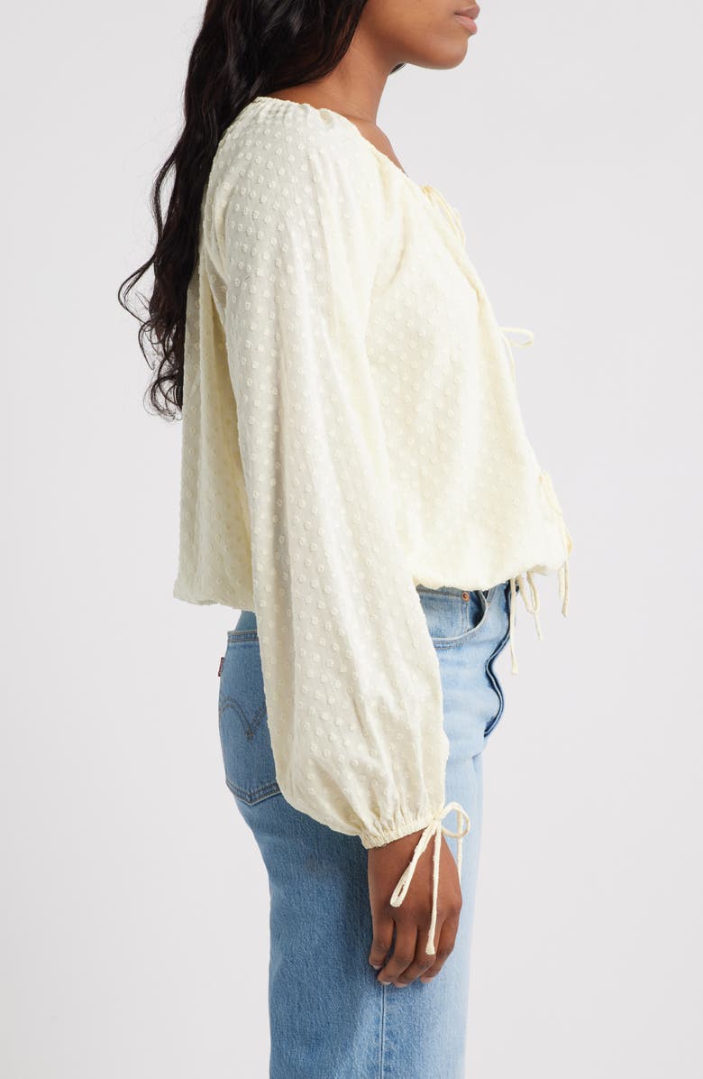 Topshop Clip Dot Tie Front Top, Alternate, color, Buttermilk