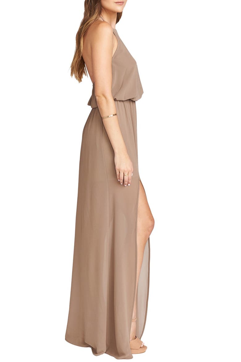Heather Chiffon Halter Gown, Alternate, color, DUNE