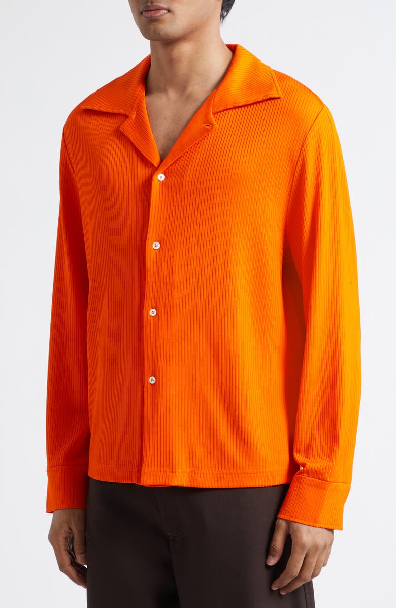 Séfr Darian Notch Collar Rib Button-Up Shirt, Alternate, color, Tangerine Viscose Rib