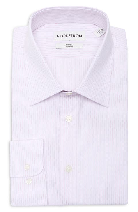 Trim Fit Pinstripe Premium Cotton Dobby Dress Shirt (Regular, Big & Tall)