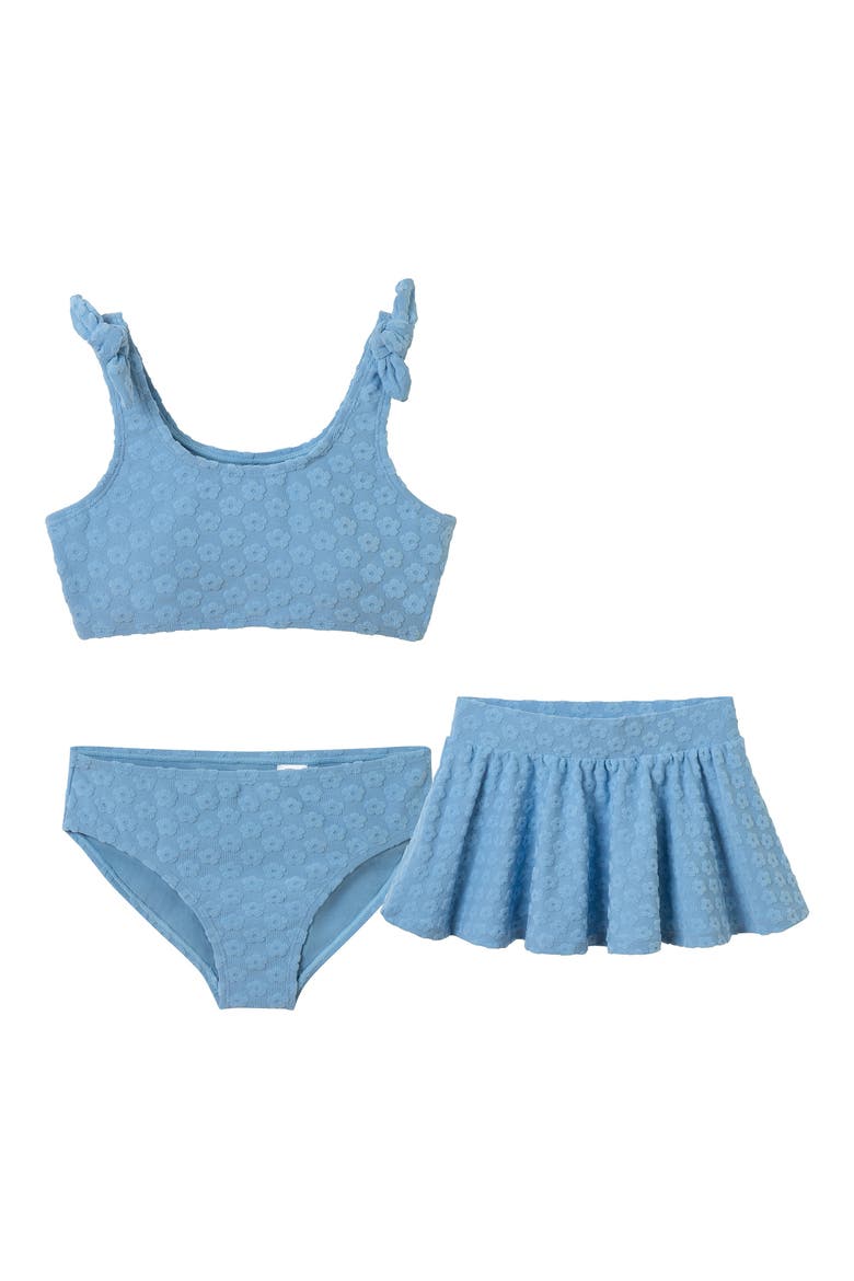 Kids' Floral Jacquard Terry Two-Piece Swimsuit & Cover-Up Skirt Set, Main, color, BLUE TERRY