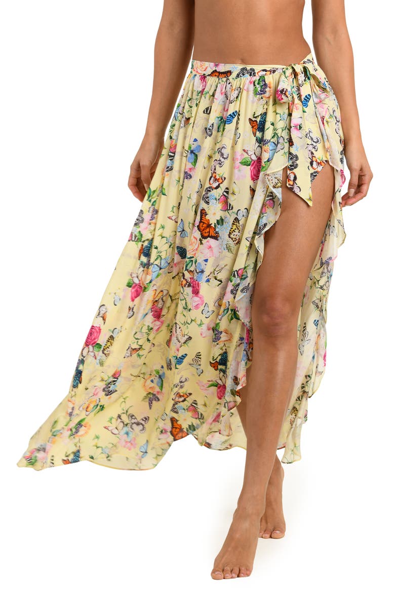 L'AGENCE Garden Butterfly Cover-Up Maxi Skirt, Alternate, color, Yellow Multi