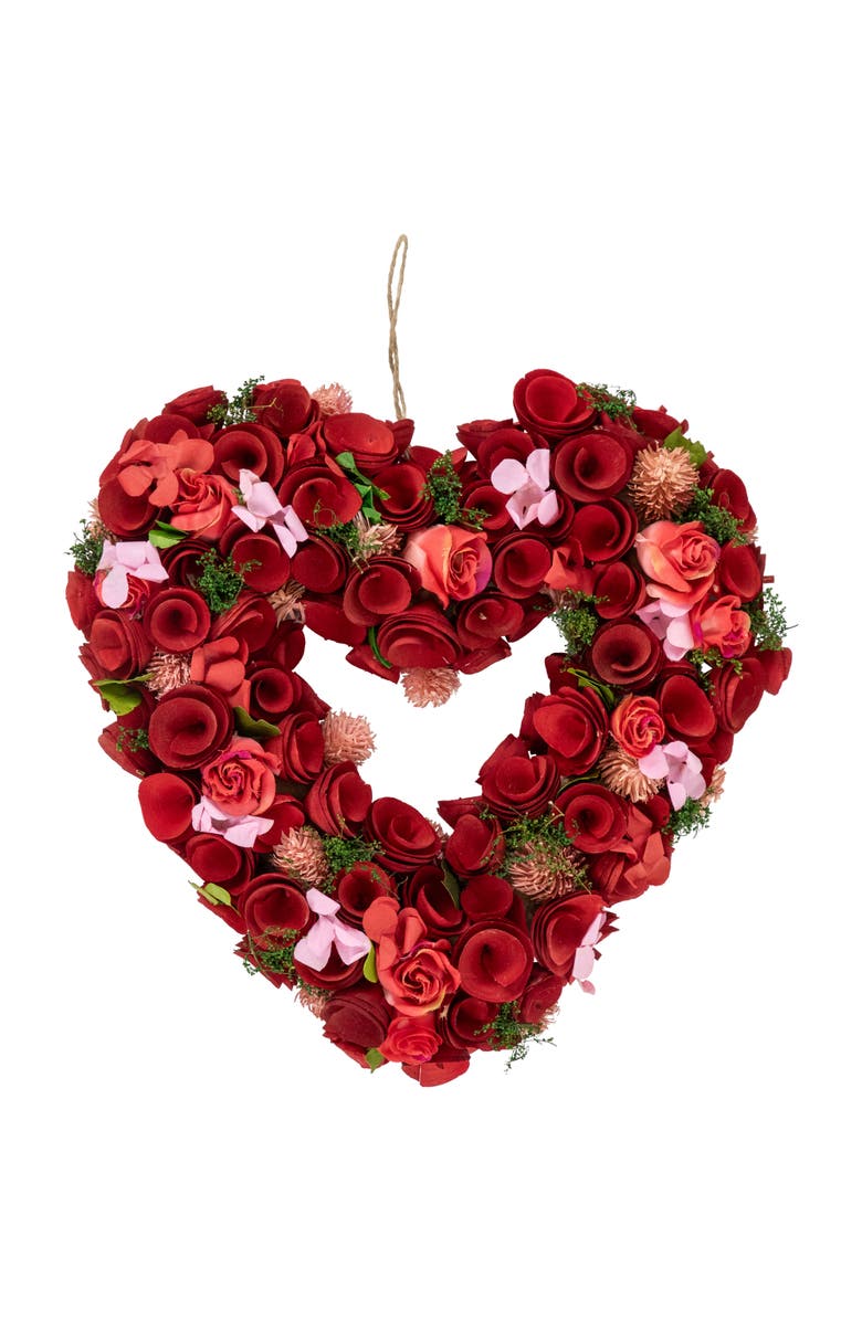 Northlight Artificial Floral Heart Valentine's Day Wreath - 13.5", Main, color, Red