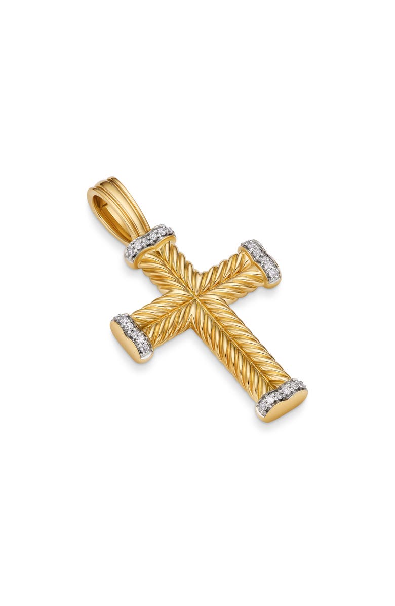 David Yurman Chevron Cross Pendant in 18K Yellow Gold with Diamonds, Alternate, color, 
