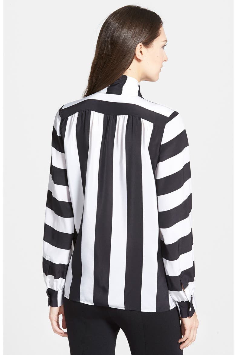 Wide Stripe Tie Neck Silk Blouse, Alternate, color, BLACK/ WHITE