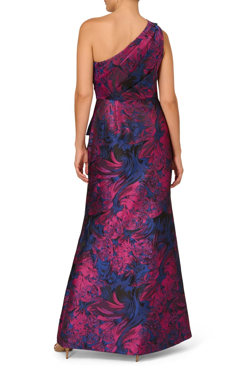 Adrianna Papell One-Shoulder Jacquard Gown, Alternate, color, Navy/Orchid