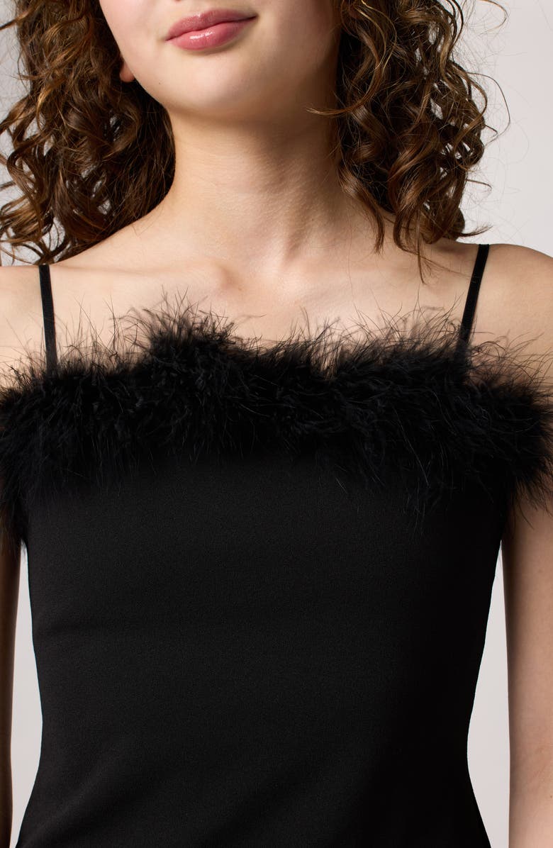 Un Deux Trois Kids' Faux Feather Trim Stretch Crepe Dress, Alternate, color, 