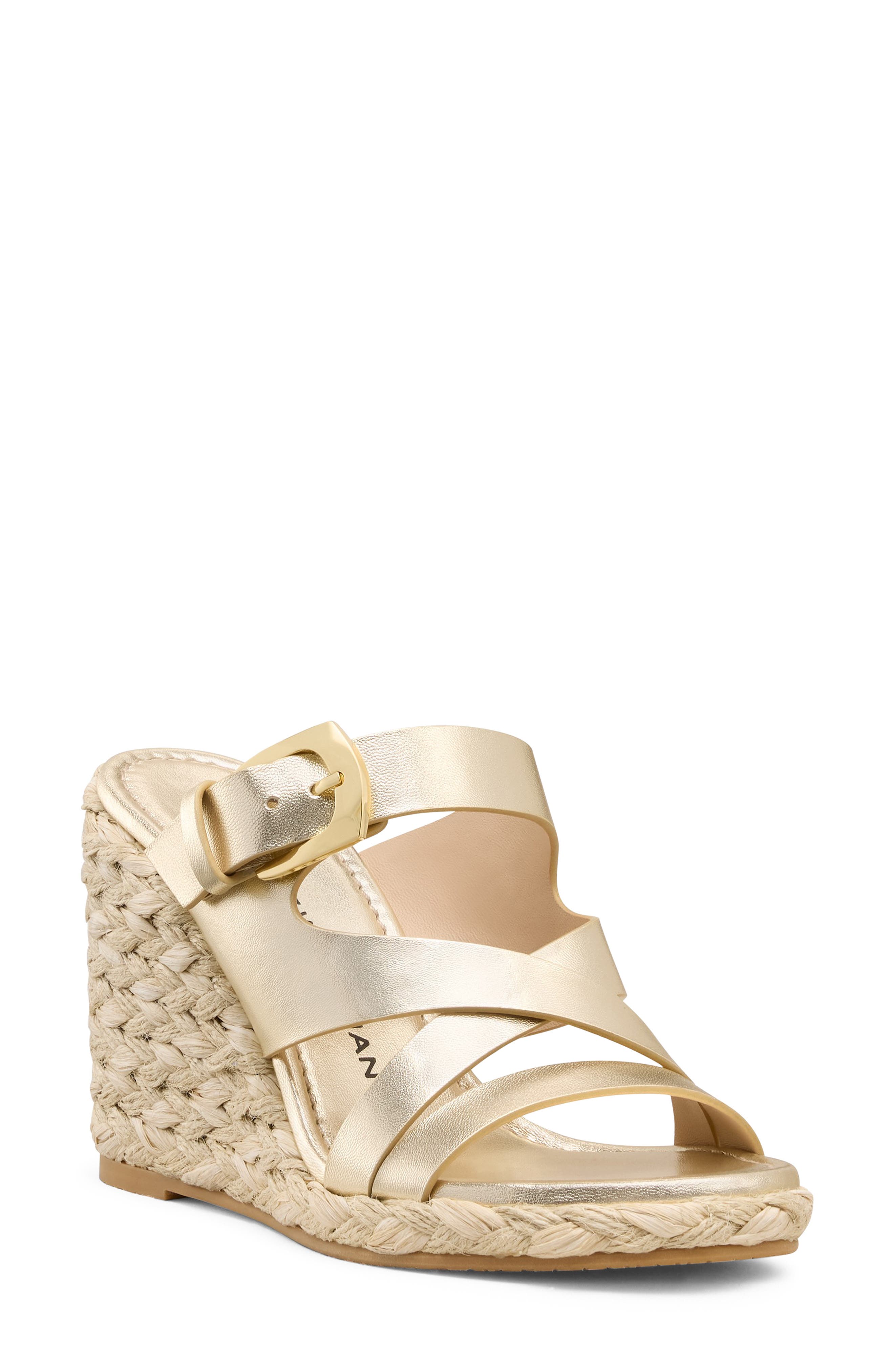 Stuart Weitzman Sai Wedge Sandal, Main, color, Light Gold