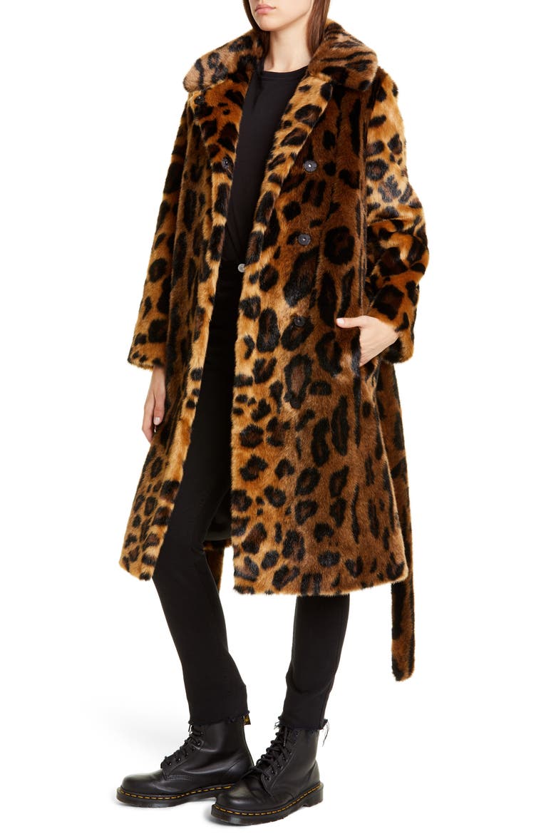 Irina Leopard Print Faux Fur Coat, Alternate, color, ANIMAL PRINT/ YELLOW