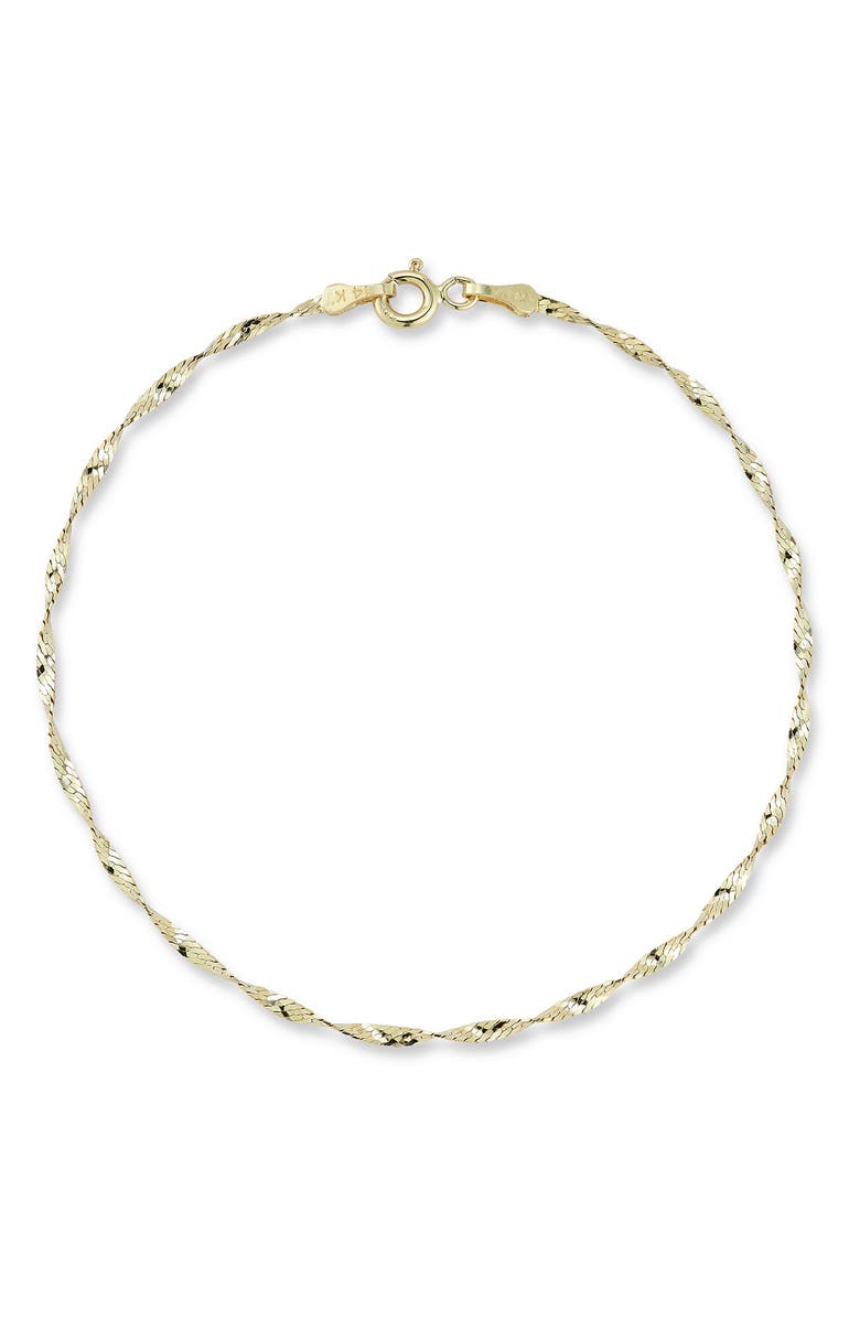 Ember Fine Jewelry 14K Gold Twisty Anklet, Main, color, Gold