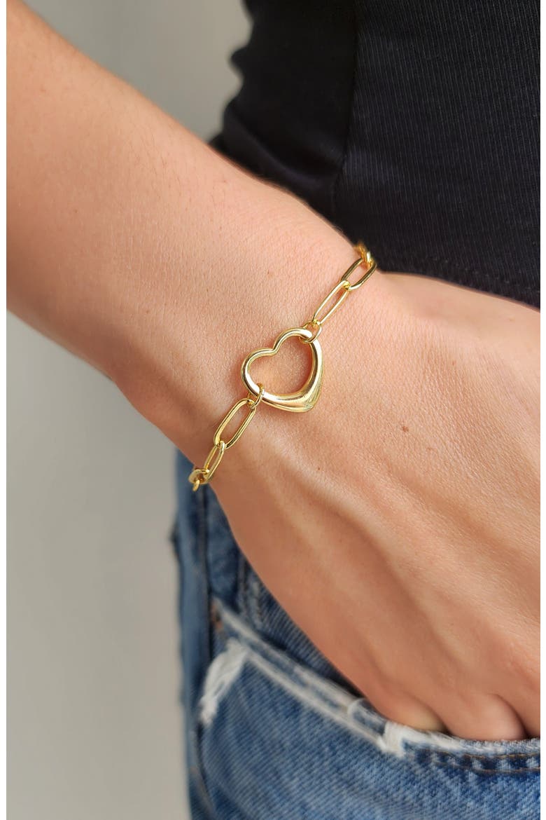 Heart Charm Paperclip Chain Bracelet, Alternate, color, GOLD