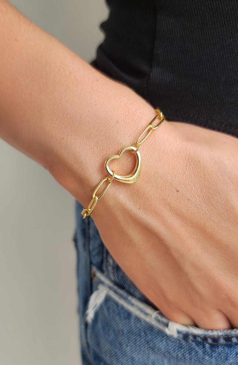 Adornia Heart Charm Paperclip Chain Bracelet, Alternate, color, Gold